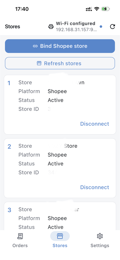 Stores screen